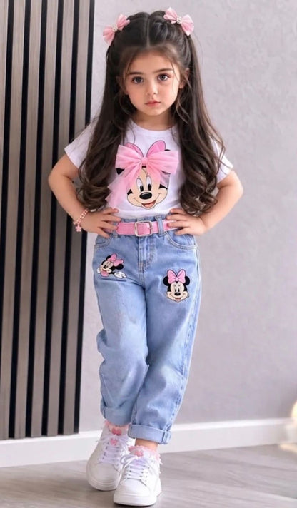 Ensemble Fille Élégant - T-shirt + Pantalon Bleu 6-10 ans