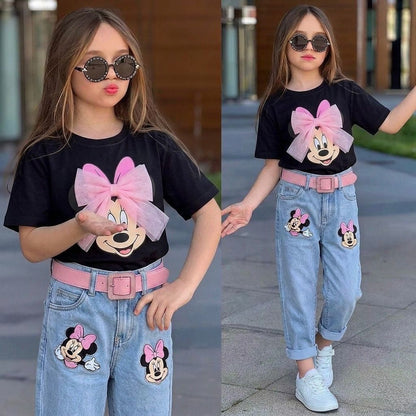 Ensemble Fille Élégant - T-shirt + Pantalon Bleu 6-10 ans